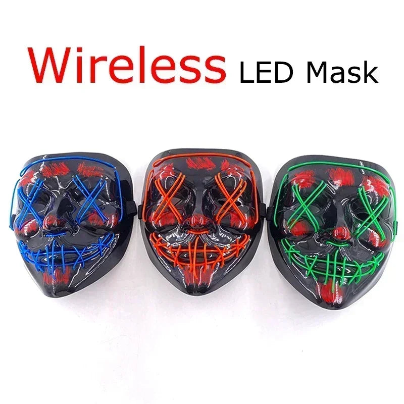 Wireless Halloween Neon LED Purge Mask Masque Masquerade Party Masks Light Grow in the Dark Horror Mask Glowing Masker RISE DEFENSE SYSTEMS.AI PRODUCTS
