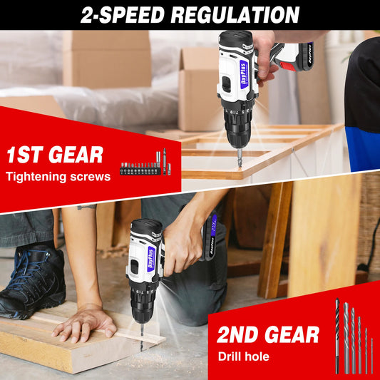 21V Portable Cordless Power Drill Set Impact Screw Driver with 1500mAh Li-Ion Rechargeable Battery 25+1 Torque Setting 45N.m RISE DEFENSE SYSTEMS.AI PRODUCTS