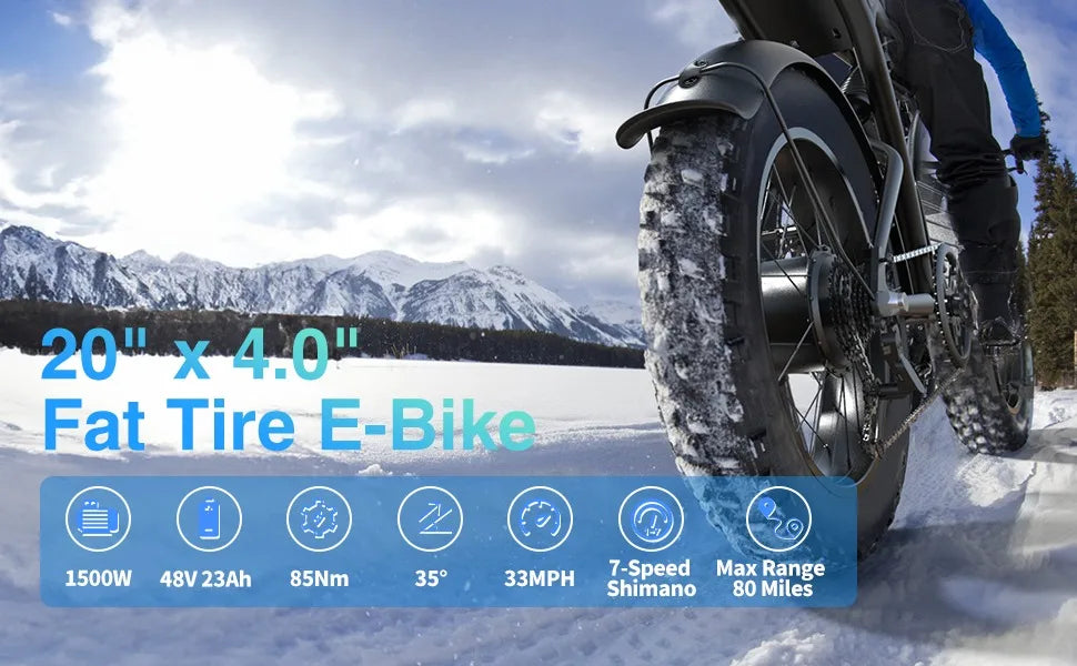 Electric Bike for Adults,1500W 30MPH,Max 75Miles Electric Motorcycle 20" Fat Tire Dirt Bike, 7-Speed E-Bike Dual Shock Absorber RISE DEFENSE SYSTEMS.AI PRODUCTS