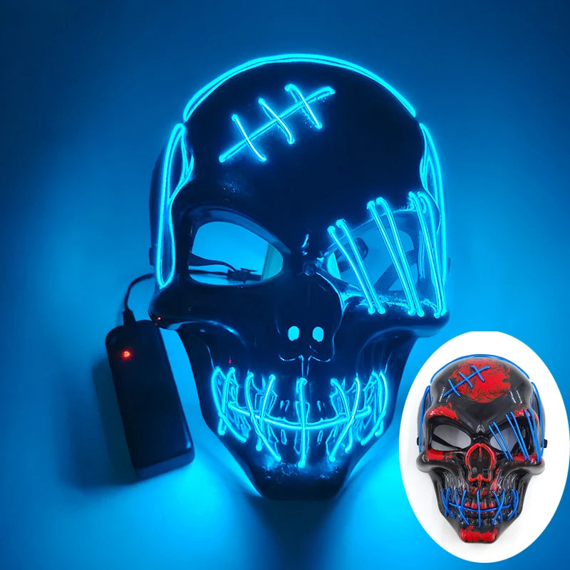Halloween Film Theme Light Up Glowing Scary Mask LED Luminous Horror Purge Mask Cosplay Bar Party Supplies Neon Full Face Mask RISE DEFENSE SYSTEMS.AI PRODUCTS