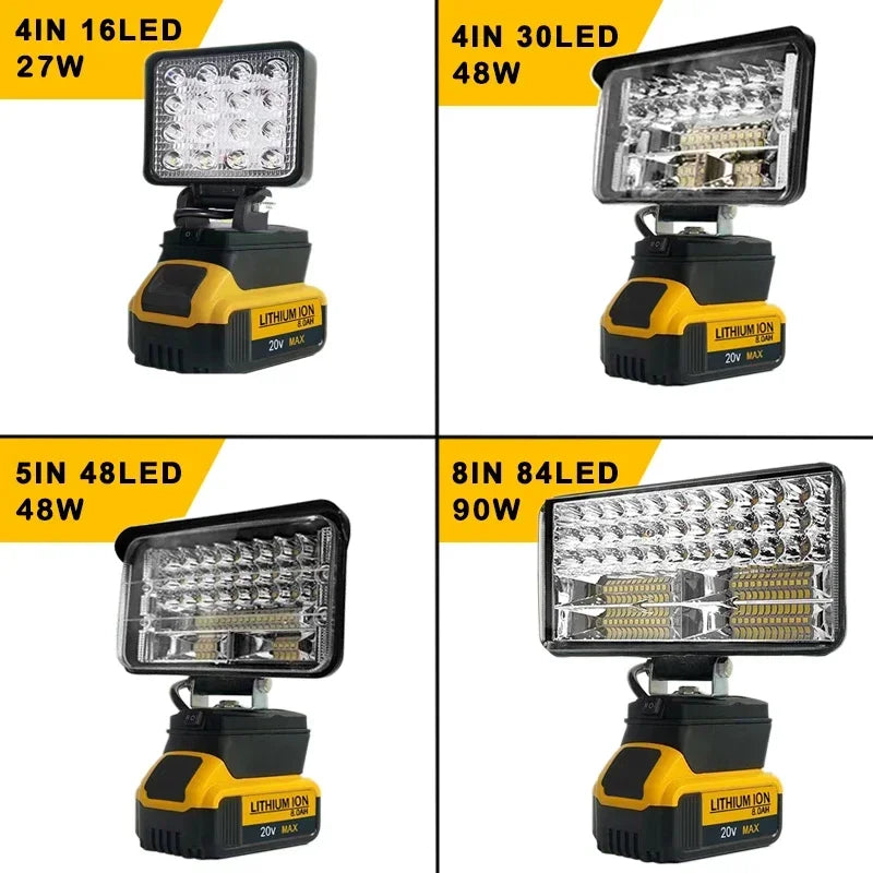Led Light 3/4/5/8Inch Portable Spotlights Cordless Outdoor Work Fishing Handheld Emergency Tool Light Fit Dewalt 18V Battery RISE DEFENSE SYSTEMS.AI PRODUCTS