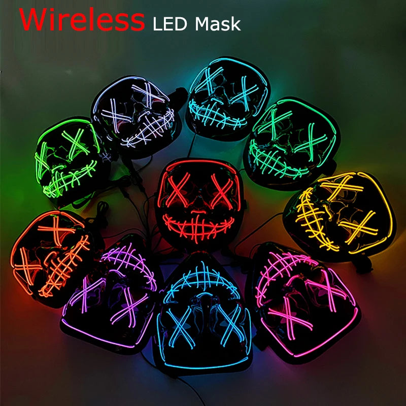 Wireless Neon LED Purge Mask Glow in The Dark Cosplay Horror Mask Halloween Masquerade Party Masks Glowing Funny Dress Up RISE DEFENSE SYSTEMS.AI PRODUCTS
