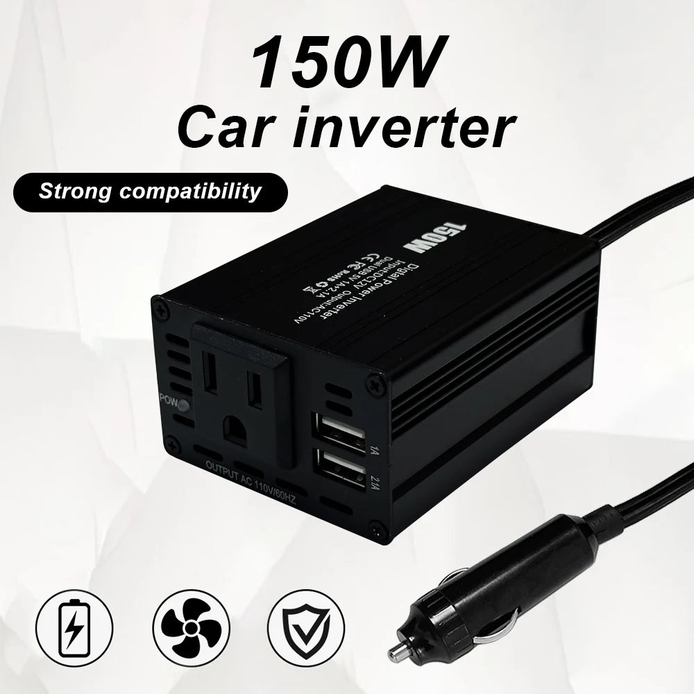 150W DC to AC Power Converter DC 12V to 110V AC Car Inverter Automatic Transformer With Dual USB US Socket Car Adapter Dropship RISE DEFENSE SYSTEMS.AI PRODUCTS