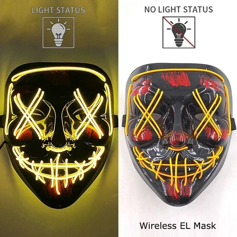 Wireless Halloween Neon LED Purge Mask Masque Masquerade Party Masks Light Grow in the Dark Horror Mask Glowing Masker RISE DEFENSE SYSTEMS.AI PRODUCTS