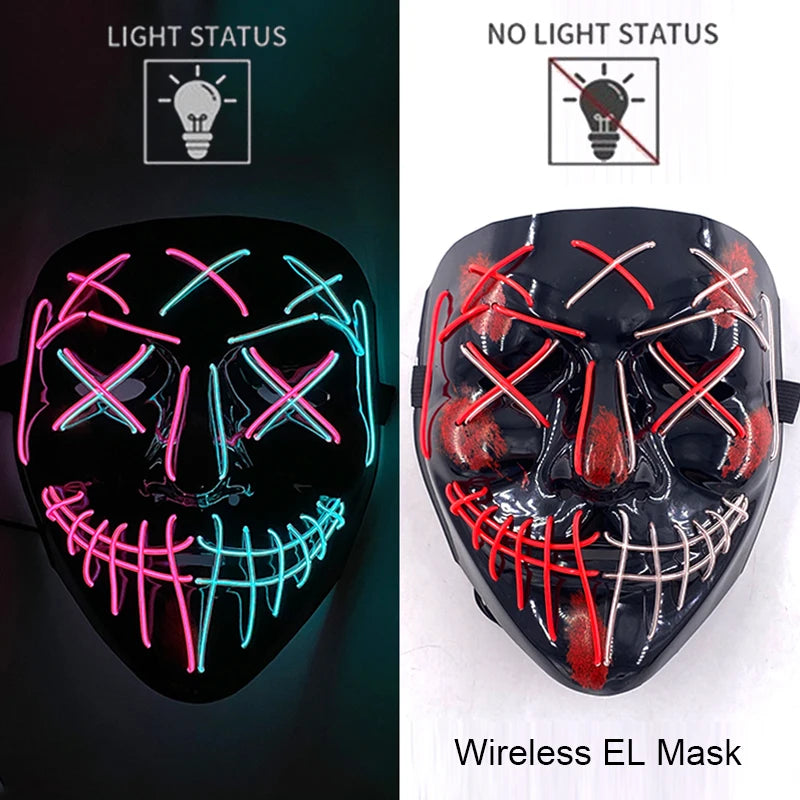 Wireless Neon LED Purge Mask Glow in The Dark Cosplay Horror Mask Halloween Masquerade Party Masks Glowing Funny Dress Up RISE DEFENSE SYSTEMS.AI PRODUCTS