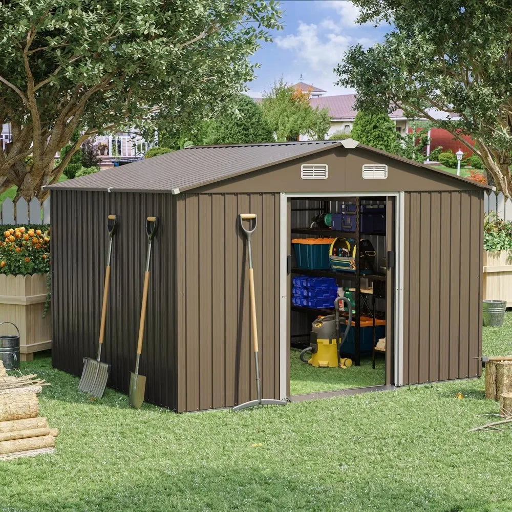 Lockable Door Metal Tool Shed with Sliding Door and Air Vents, Storage House for Gardening Tools, Metal Storage Shed for Garden RISE DEFENSE SYSTEMS.AI PRODUCTS