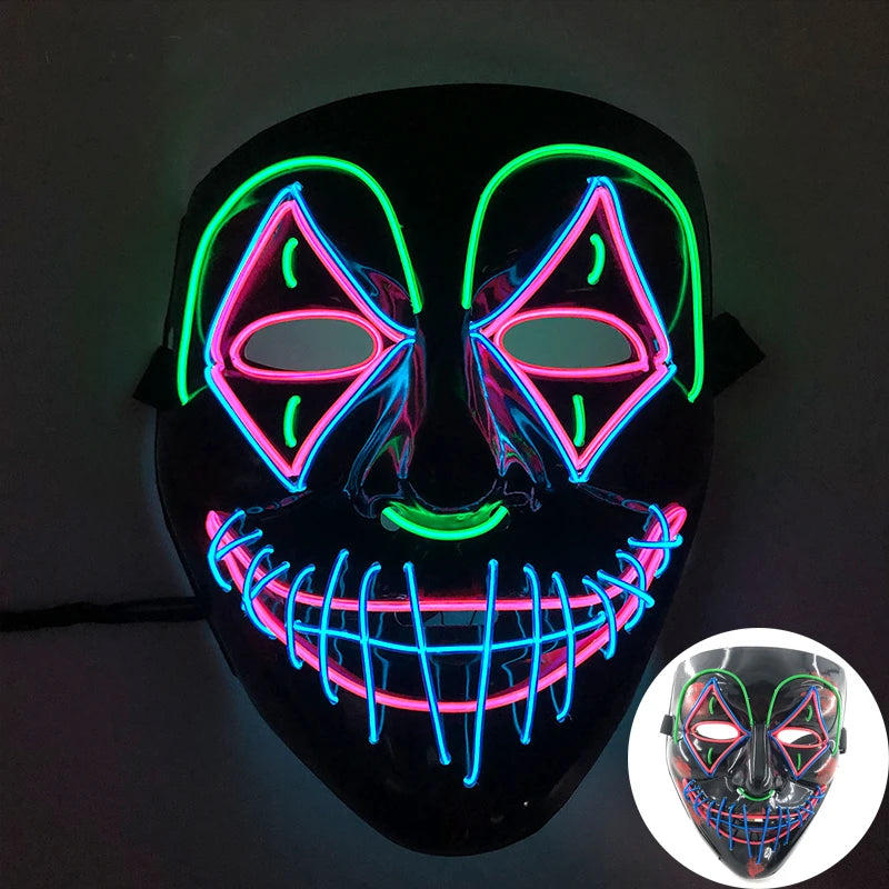 Wireless Scary Glowing Mask LED Luminous Purge Mask Halloween Horror Neon Light Up Cosplay Party Mask Fstival Costume Supplies RISE DEFENSE SYSTEMS.AI PRODUCTS