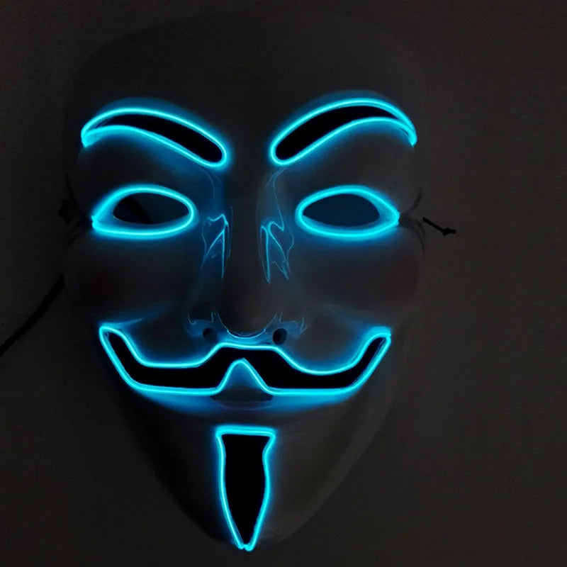 2024 Hot LED Hacker V Vendetta Mask Adults Luminous LED Light Up Mask For Glow Party Costume Accessories Halloween Mask Décor RISE DEFENSE SYSTEMS.AI PRODUCTS