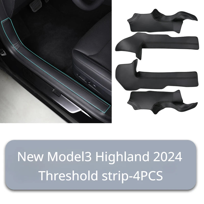 For Tesla Model 3+ Front Rear Door Sill Pad Door Welcome Pedal Threshold Strip 4PCS Leather New Model3 Highland 2024 Accessories RISE DEFENSE SYSTEMS.AI PRODUCTS