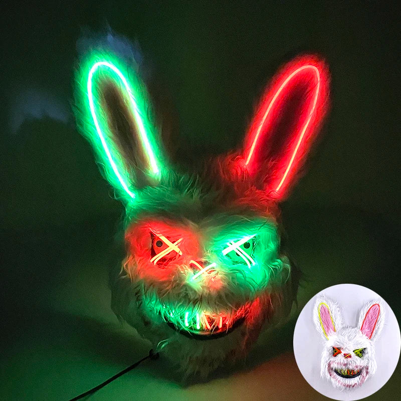Halloween luminous Scary Bunny Mask LED light up Bloody Bunny Mask Creepy Masks With Ears for Girl boy Halloween Cosplay costume RISE DEFENSE SYSTEMS.AI PRODUCTS