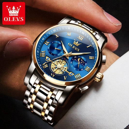 OLEVS Men’s Watch Analog Quartz Movement Business Stainless Steel Waterproof Luminous Chronograph Day Date Male Wrist Watches RISE DEFENSE SYSTEMS.AI PRODUCTS
