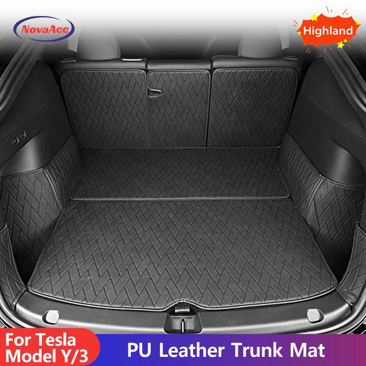 New Leather Trunk Mats Fully Surrounded Waterproof Non-Slip Liner Custom Floor mat for Tesla Model Y 3 Highland 2017 to 2024 RISE DEFENSE SYSTEMS.AI PRODUCTS