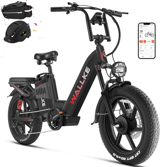 WALLKE H7 Electric Bike 40Ah/60Ah 1000W/2000W Ebike 20 Inch Fat Tire Electric Bicycle 31/34MPH Step Thru E-bike with APP Control RISE DEFENSE SYSTEMS.AI PRODUCTS