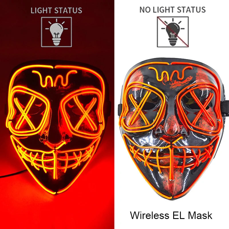 Wireless Neon LED Purge Mask Glow in The Dark Cosplay Horror Mask Halloween Masquerade Party Masks Glowing Funny Dress Up RISE DEFENSE SYSTEMS.AI PRODUCTS
