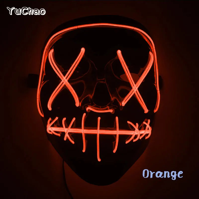 Halloween Film Theme Light Up Glowing Scary Mask LED Luminous Horror Purge Mask Cosplay Bar Party Supplies Neon Full Face Mask RISE DEFENSE SYSTEMS.AI PRODUCTS