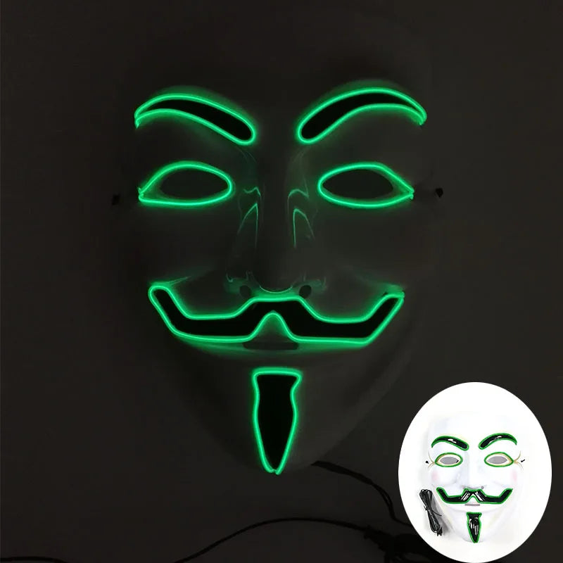2024 Hot LED Hacker V Vendetta Mask Adults Luminous LED Light Up Mask For Glow Party Costume Accessories Halloween Mask Décor RISE DEFENSE SYSTEMS.AI PRODUCTS