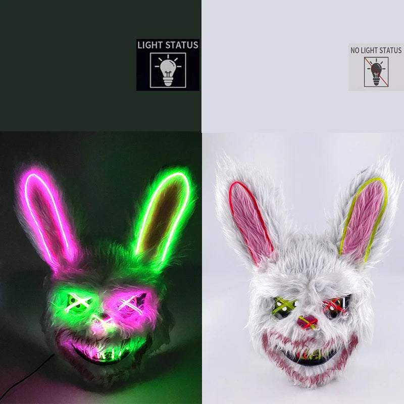 New Design Glowing Bloody Rabbit Mask Led Neon Cosplay Bear  Mask Halloween Horror Carnival Masquerade costume Decoration Props RISE DEFENSE SYSTEMS.AI PRODUCTS