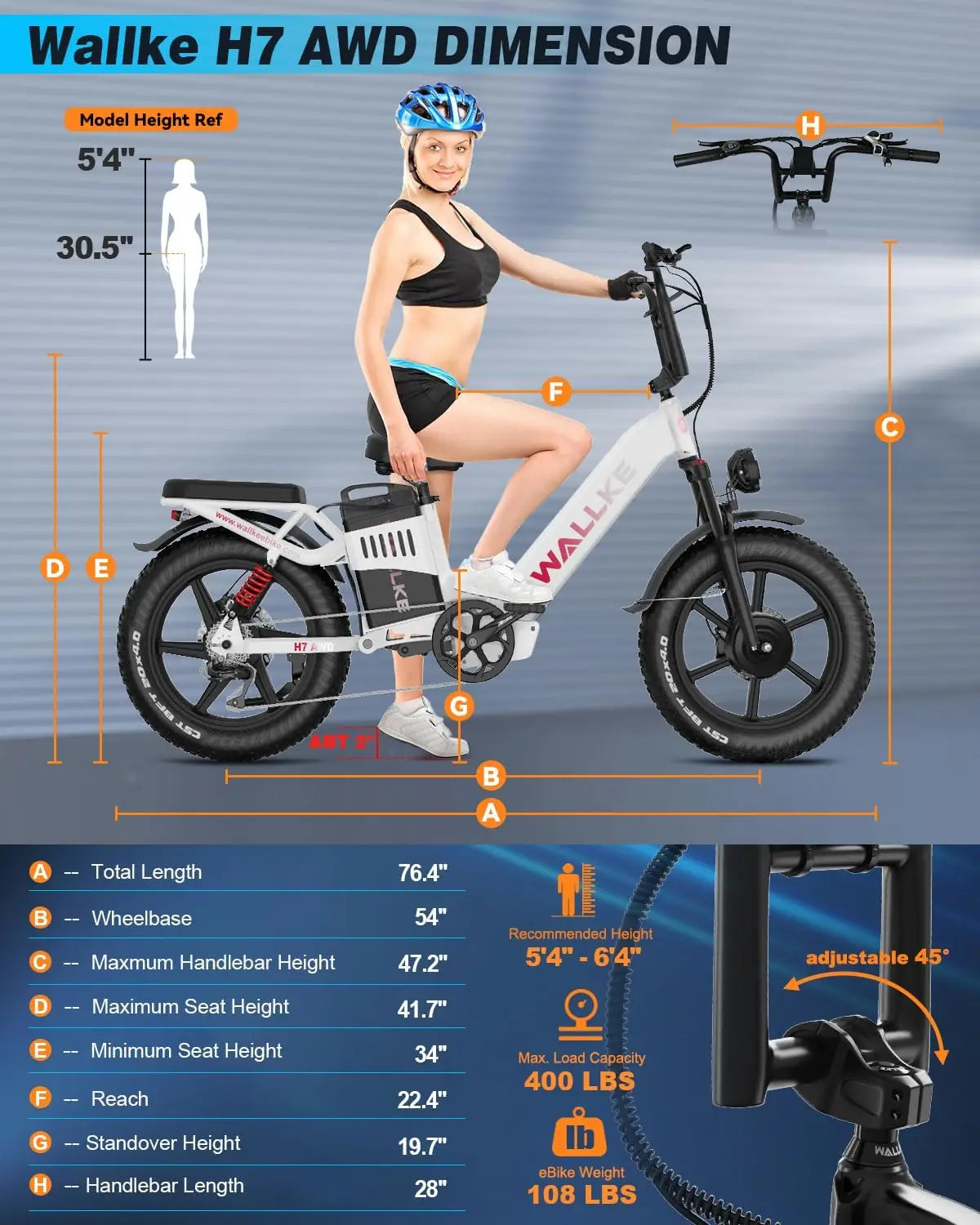 WALLKE H7 Electric Bike 40Ah/60Ah 1000W/2000W Ebike 20 Inch Fat Tire Electric Bicycle 31/34MPH Step Thru E-bike with APP Control RISE DEFENSE SYSTEMS.AI PRODUCTS