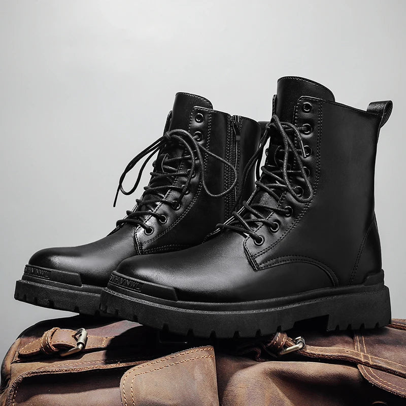 Trend Men Boots Black Sneakers Outdoor Fashion High Top Wholesale Punk Shoes For Men Casual Leather Street Style Ankle Boots Men RISE DEFENSE SYSTEMS.AI PRODUCTS