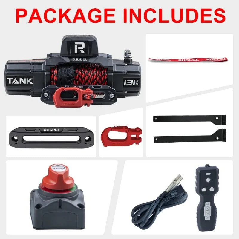 New Waterproof Electric Synthetic Rope Winch 12V with Hawse Fairlead,2 in 1 infrared remote control, wired control RISE DEFENSE SYSTEMS.AI PRODUCTS