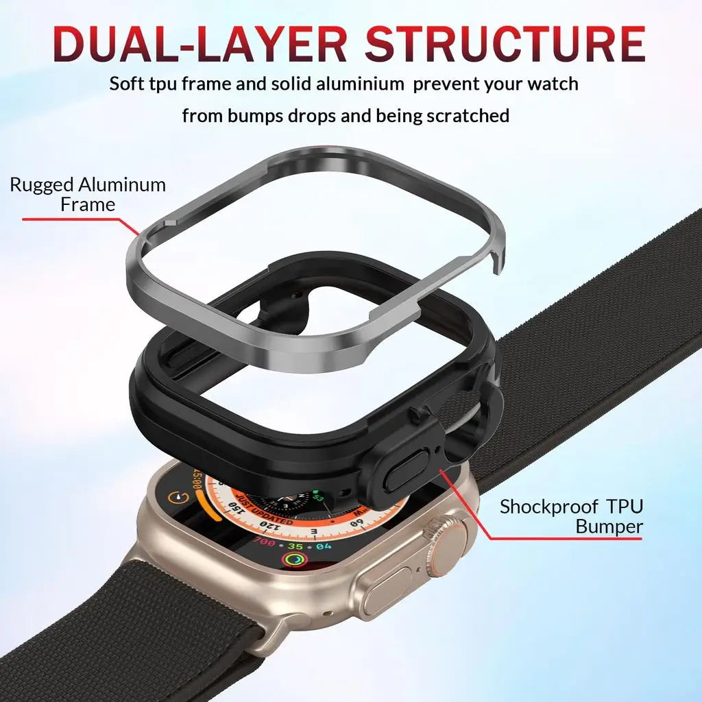 Aluminum alloy Case For Apple Watch Ultra 2 49mm series 9 8 7 6 se 5 TPU Bumper+Metal Frame For iWatch 45mm 41mm 44mm 40mm Cover RISE DEFENSE SYSTEMS.AI PRODUCTS