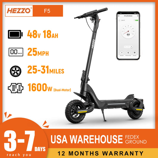HEZZO F5 Meicang 48V 1600W 18Ah electric scooter city off-road strong dual motor scooter disc brake 28Mph 37Miles RISE DEFENSE SYSTEMS.AI PRODUCTS