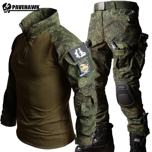 Combat Quick Drying Camo Set Mens Multi Pocket Tactical Tops+Wear-Resistant Cargo Pants Suit Field Shooting Training Uniform RISE DEFENSE SYSTEMS.AI PRODUCTS