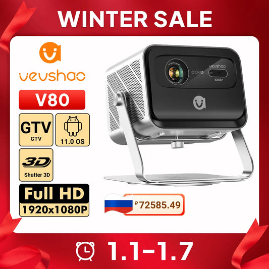 VEVSHAO V80 4K Projector Full HD1080P 2200 Anis Lumens Android 11.0 WiFi 6 Video Home Movie Theater Projectors with Base Stand RISE DEFENSE SYSTEMS.AI PRODUCTS