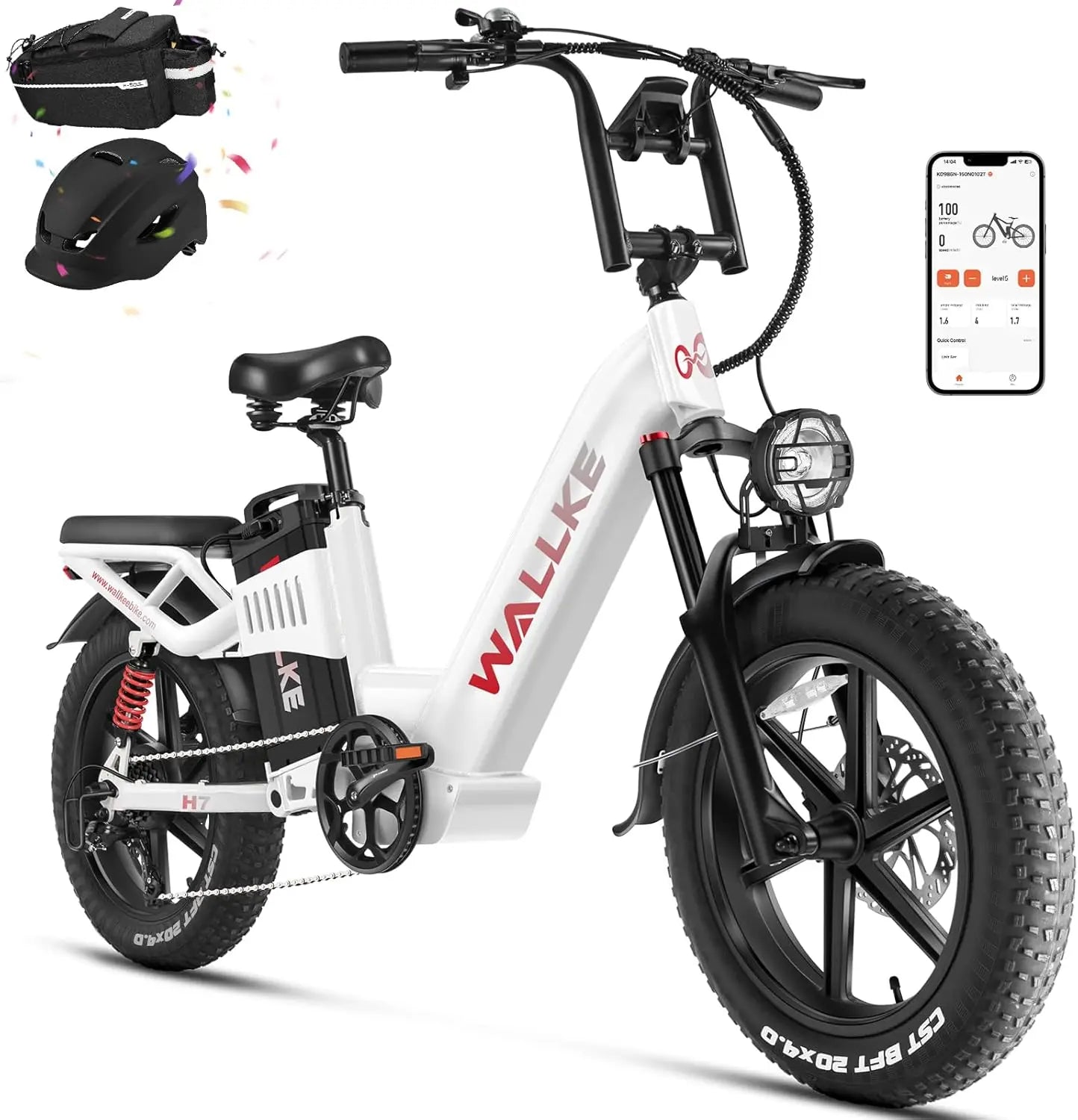 WALLKE H7 Electric Bike 40Ah/60Ah 1000W/2000W Ebike 20 Inch Fat Tire Electric Bicycle 31/34MPH Step Thru E-bike with APP Control RISE DEFENSE SYSTEMS.AI PRODUCTS