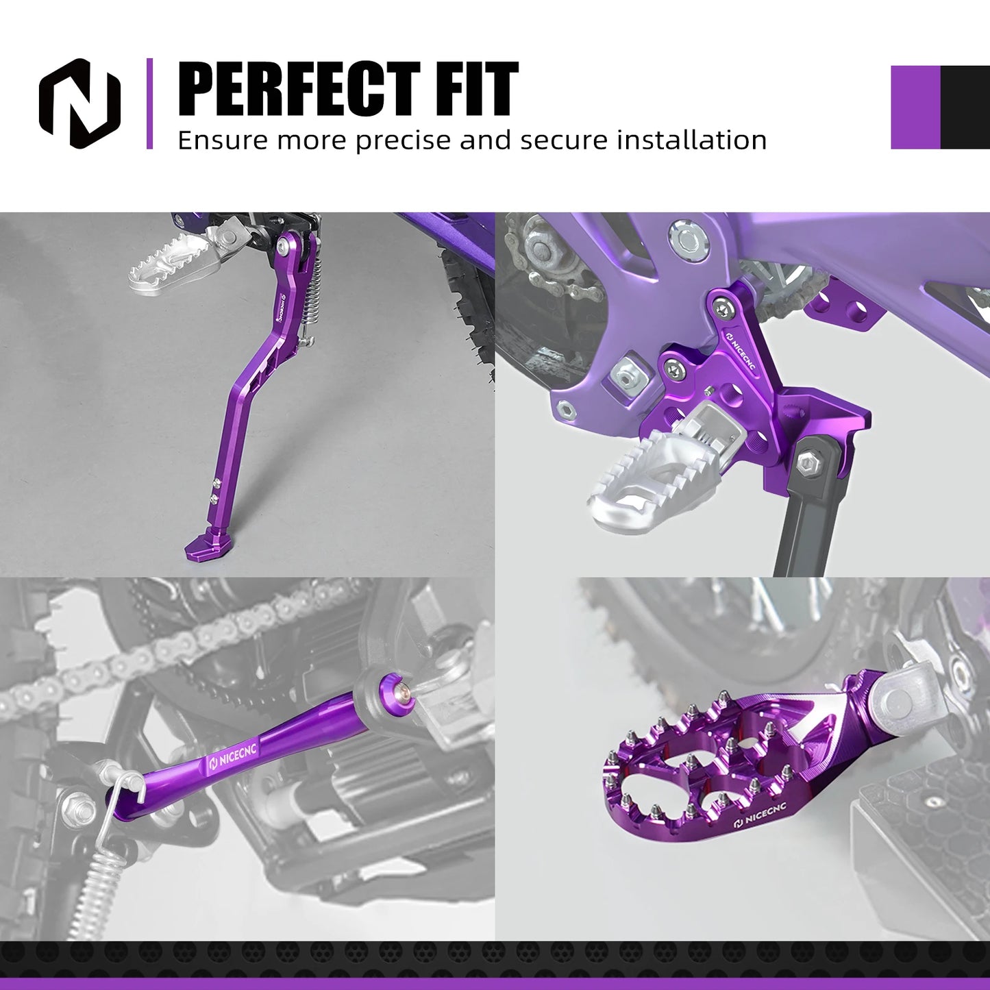 NICECNC For Surron Light Bee X S Electric Bike Footpeg Peg Bracket Package Footrest Pedal Support Brace Foot Side Kick Stand Kit RISE DEFENSE SYSTEMS.AI PRODUCTS