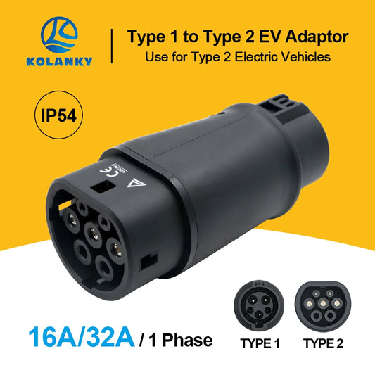 EV Charger Adapter EVSE Type1 to Type2 Electric Vehicle Car Charging Connector 16A/32A SAE j1772 to IEC62196 EV Converter RISE DEFENSE SYSTEMS.AI PRODUCTS