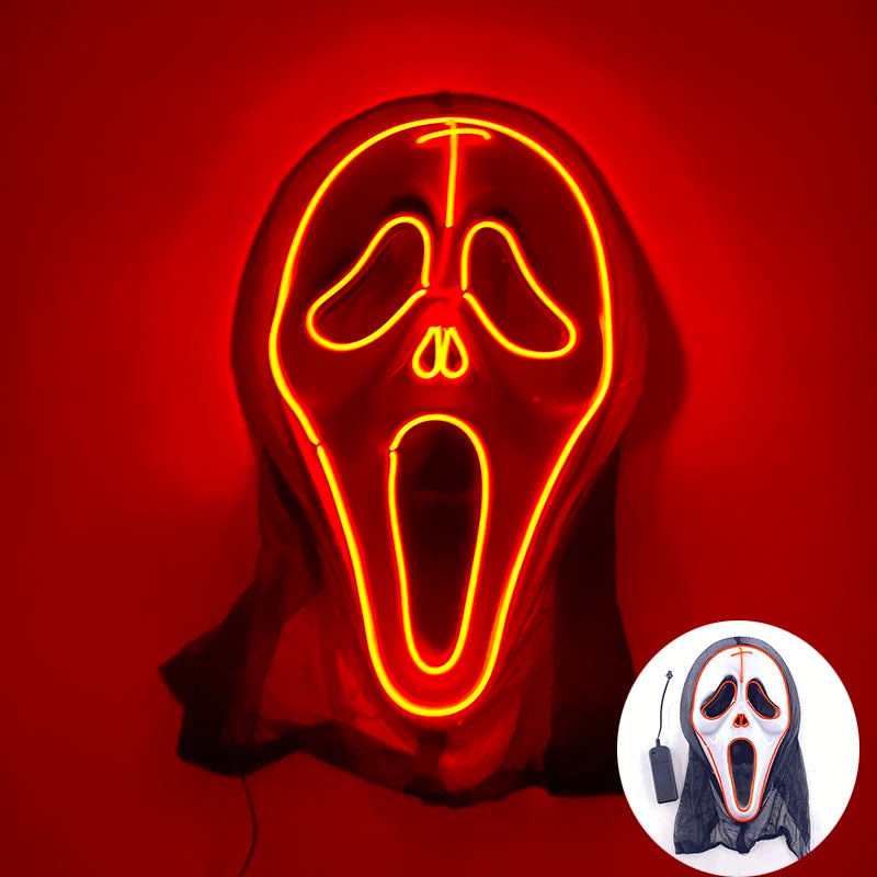 Halloween Film Theme Light Up Glowing Scary Mask LED Luminous Horror Purge Mask Cosplay Bar Party Supplies Neon Full Face Mask RISE DEFENSE SYSTEMS.AI PRODUCTS