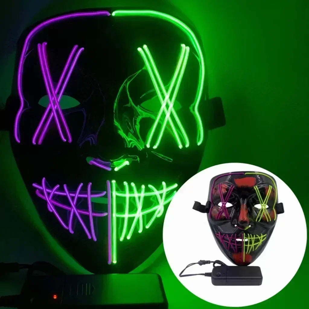 Wireless Halloween Neon LED Purge Mask Masque Masquerade Party Masks Light Grow in the Dark Horror Mask Glowing Masker RISE DEFENSE SYSTEMS.AI PRODUCTS