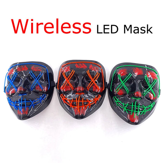 Wireless Neon LED Purge Mask Glow in The Dark Cosplay Horror Mask Halloween Masquerade Party Masks Glowing Funny Dress Up RISE DEFENSE SYSTEMS.AI PRODUCTS
