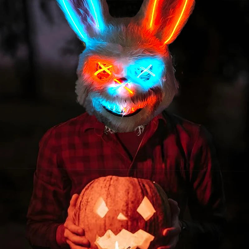 Halloween luminous Scary Bunny Mask LED light up Bloody Bunny Mask Creepy Masks With Ears for Girl boy Halloween Cosplay costume RISE DEFENSE SYSTEMS.AI PRODUCTS