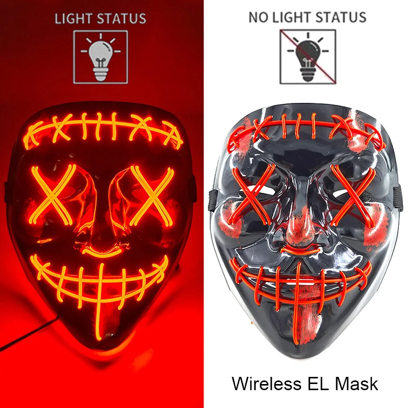 Wireless Neon LED Purge Mask Glow in The Dark Cosplay Horror Mask Halloween Masquerade Party Masks Glowing Funny Dress Up RISE DEFENSE SYSTEMS.AI PRODUCTS