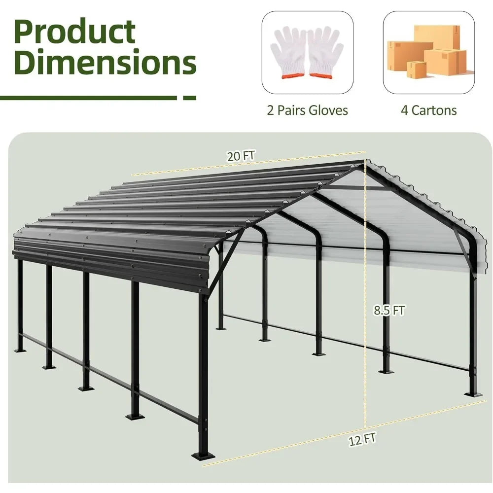Metal Carport 12 x 20 FT, Galvanized Steel Roof and All-Metal Frame, Car Ports Kits for Outdoor, Garage Car Shelter Shade RISE DEFENSE SYSTEMS.AI PRODUCTS