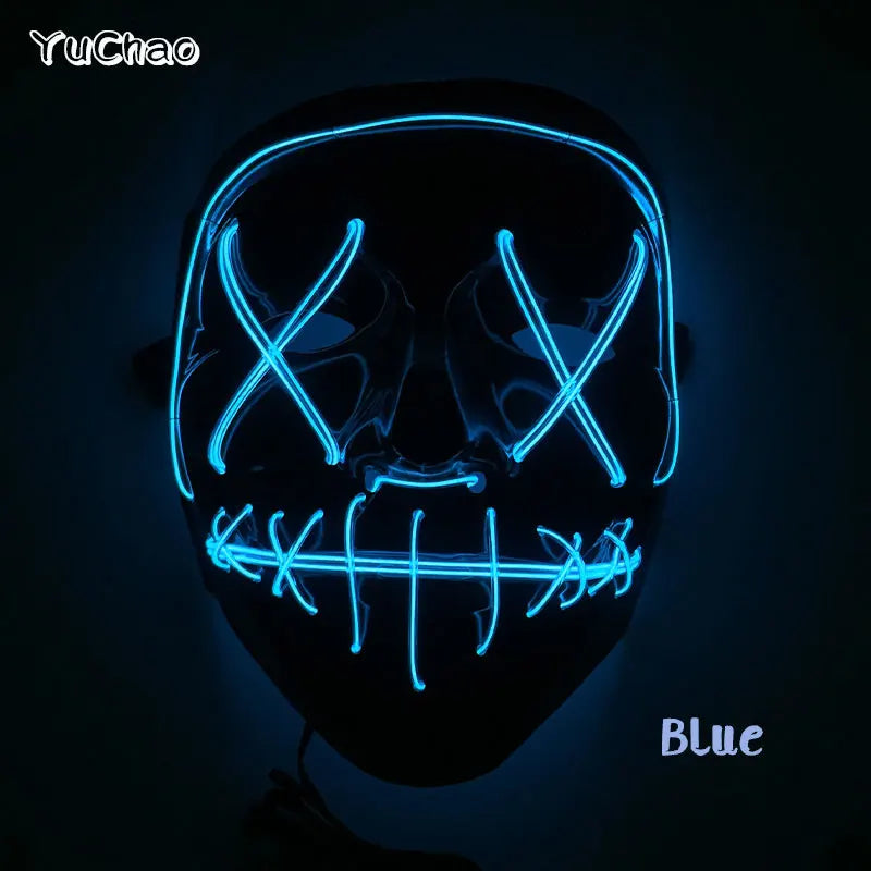 Halloween Film Theme Light Up Glowing Scary Mask LED Luminous Horror Purge Mask Cosplay Bar Party Supplies Neon Full Face Mask RISE DEFENSE SYSTEMS.AI PRODUCTS