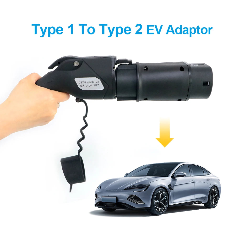 EV Charger Adapter EVSE Type1 to Type2 Electric Vehicle Car Charging Connector 16A/32A SAE j1772 to IEC62196 EV Converter RISE DEFENSE SYSTEMS.AI PRODUCTS