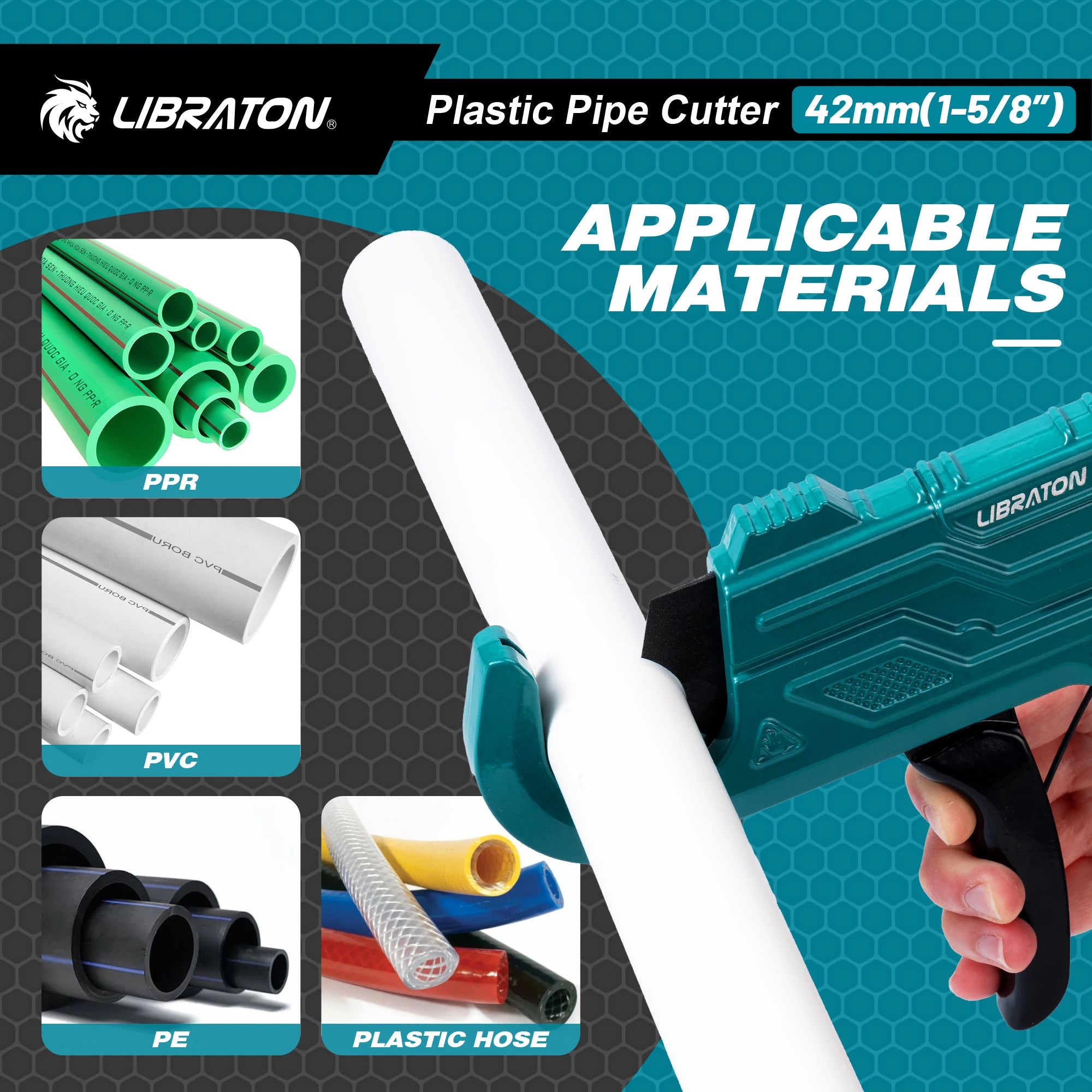 LIBRATON PVC Pipe Cutter, One-hand Operated Plastic Pipe Cutter with Deburring Tool, Up to 1-5/8