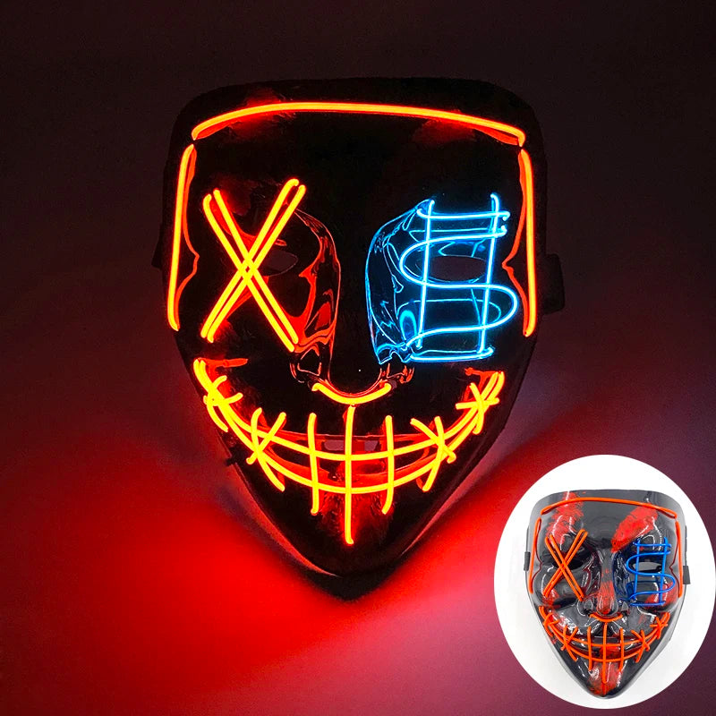 Wireless Scary Glowing Mask LED Luminous Purge Mask Halloween Horror Neon Light Up Cosplay Party Mask Fstival Costume Supplies RISE DEFENSE SYSTEMS.AI PRODUCTS