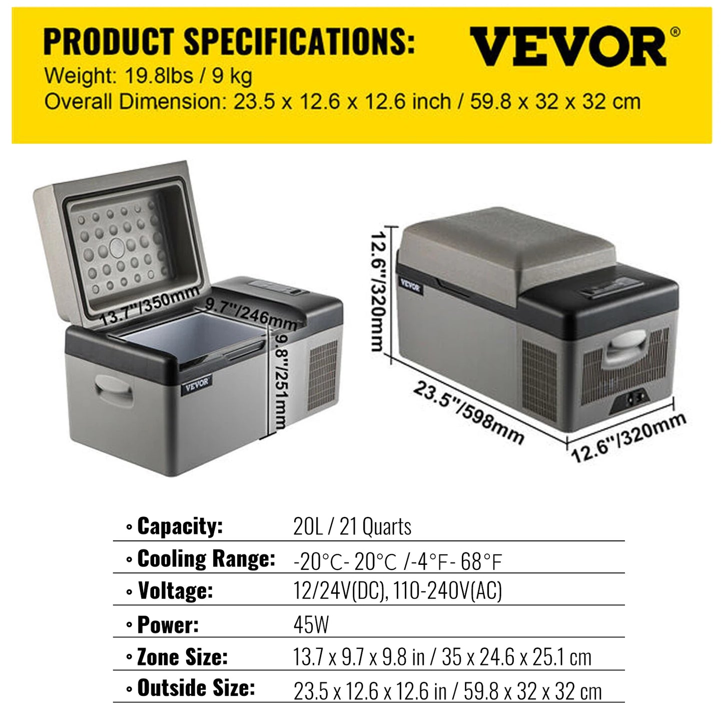 VEVOR 20L 22L 35L 45L 55L Car Refrigerator Mini Fridge Freezer Portable Compressor Cooler 12/24V DC 110-240V Ice Box for Camping RISE DEFENSE SYSTEMS.AI PRODUCTS