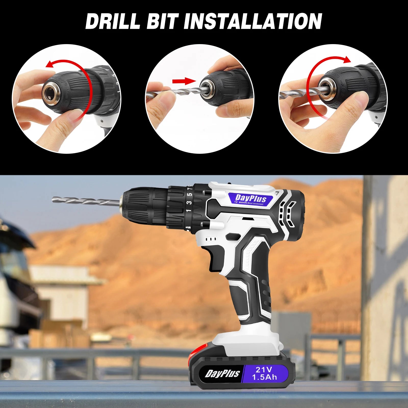 21V Portable Cordless Power Drill Set Impact Screw Driver with 1500mAh Li-Ion Rechargeable Battery 25+1 Torque Setting 45N.m RISE DEFENSE SYSTEMS.AI PRODUCTS