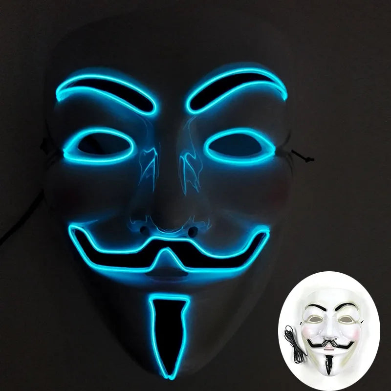 2024 Hot LED Hacker V Vendetta Mask Adults Luminous LED Light Up Mask For Glow Party Costume Accessories Halloween Mask Décor RISE DEFENSE SYSTEMS.AI PRODUCTS