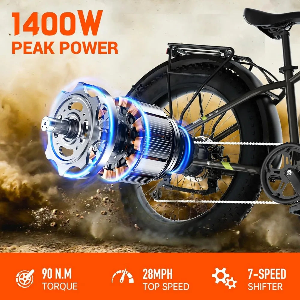 Electric Bike for Adults, Fat Tire,26" All-terrain Bicycle, Peak 1400W Motor, 50Miles Range and 32MPH Top Speed,7-Speed Ebike RISE DEFENSE SYSTEMS.AI PRODUCTS