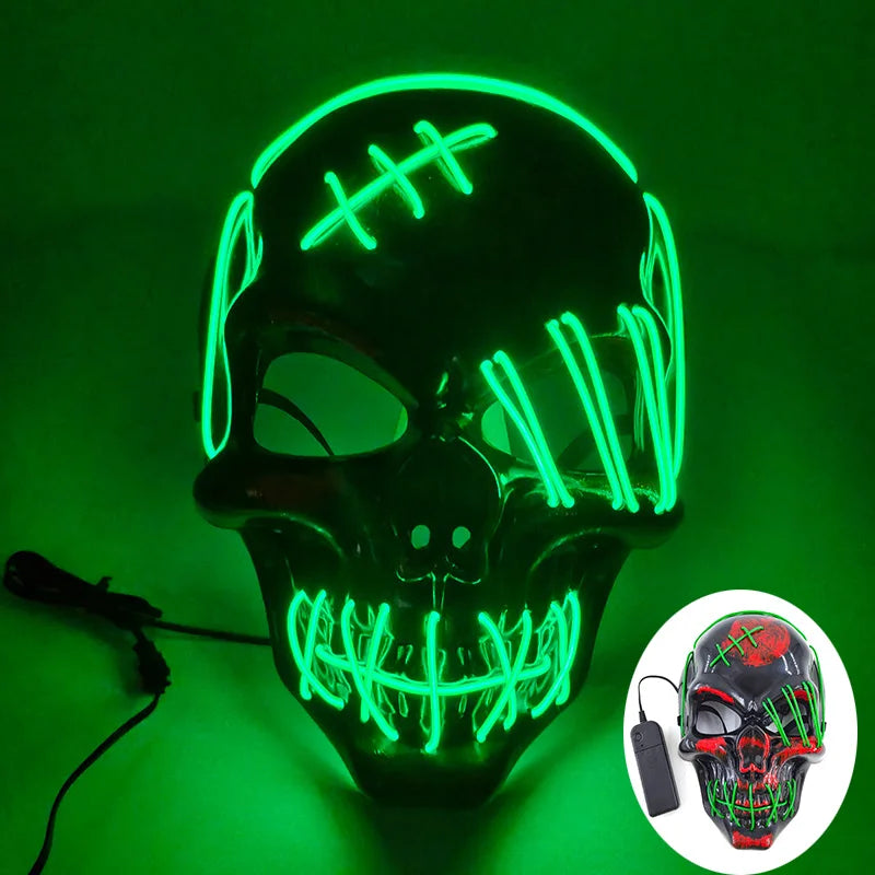 Halloween Film Theme Light Up Glowing Scary Mask LED Luminous Horror Purge Mask Cosplay Bar Party Supplies Neon Full Face Mask RISE DEFENSE SYSTEMS.AI PRODUCTS