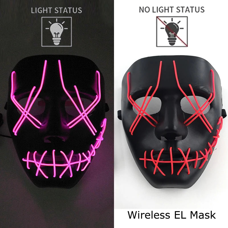 Wireless Neon LED Purge Mask Glow in The Dark Cosplay Horror Mask Halloween Masquerade Party Masks Glowing Funny Dress Up RISE DEFENSE SYSTEMS.AI PRODUCTS