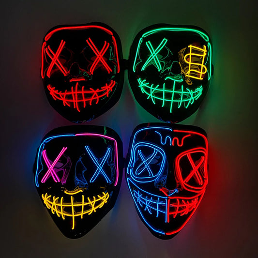 Wireless Halloween Neon LED Purge Mask Masque Masquerade Party Masks Light Grow in the Dark Horror Mask Glowing Masker RISE DEFENSE SYSTEMS.AI PRODUCTS