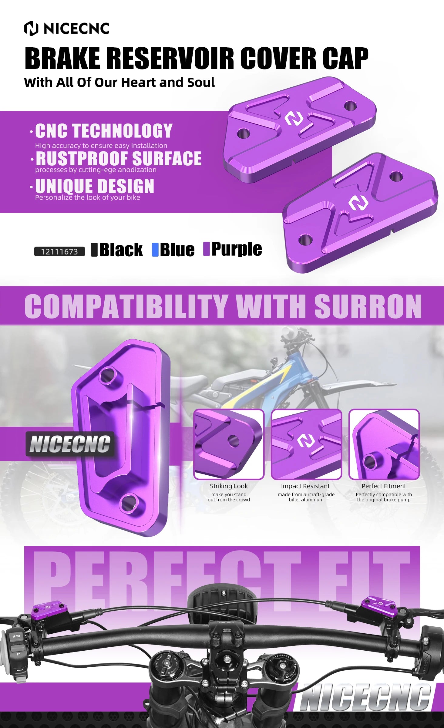 NICECNC For Surron Light Bee X S L1E Electric Dirt Bike Front Handlebar Bar Riser Mount Bracket Front Rear Brake Reservoir Cover RISE DEFENSE SYSTEMS.AI PRODUCTS