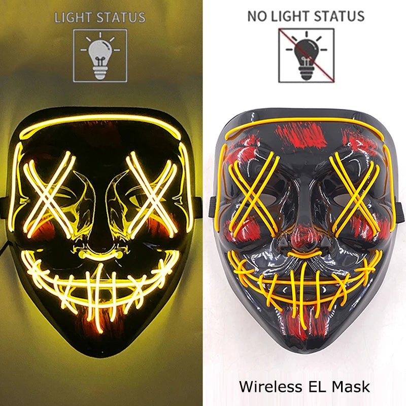 Wireless Neon LED Purge Mask Glow in The Dark Cosplay Horror Mask Halloween Masquerade Party Masks Glowing Funny Dress Up RISE DEFENSE SYSTEMS.AI PRODUCTS